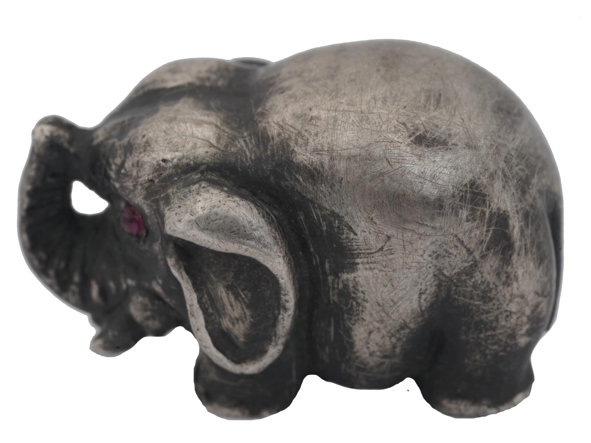 A RUSSIAN SILVER ELEPHANT FIGURINE WITH STONE EYES PIC-2